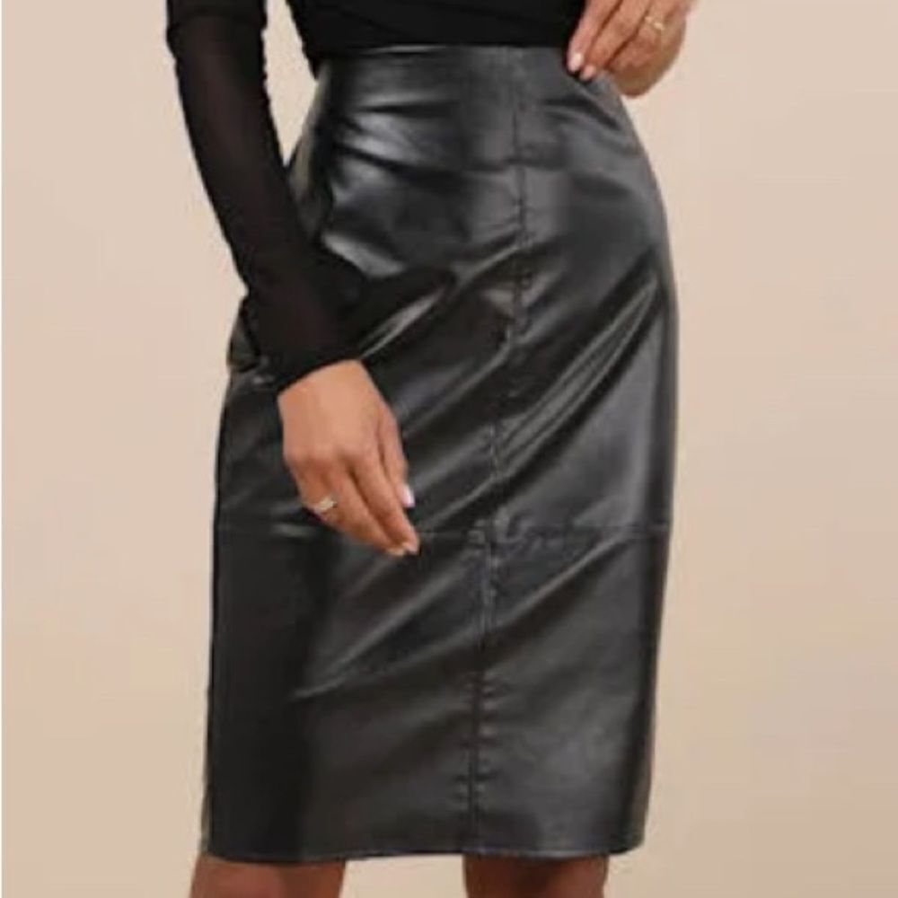 I.N.C International Concepts Women Black Leather Pencil Skirt Size 8